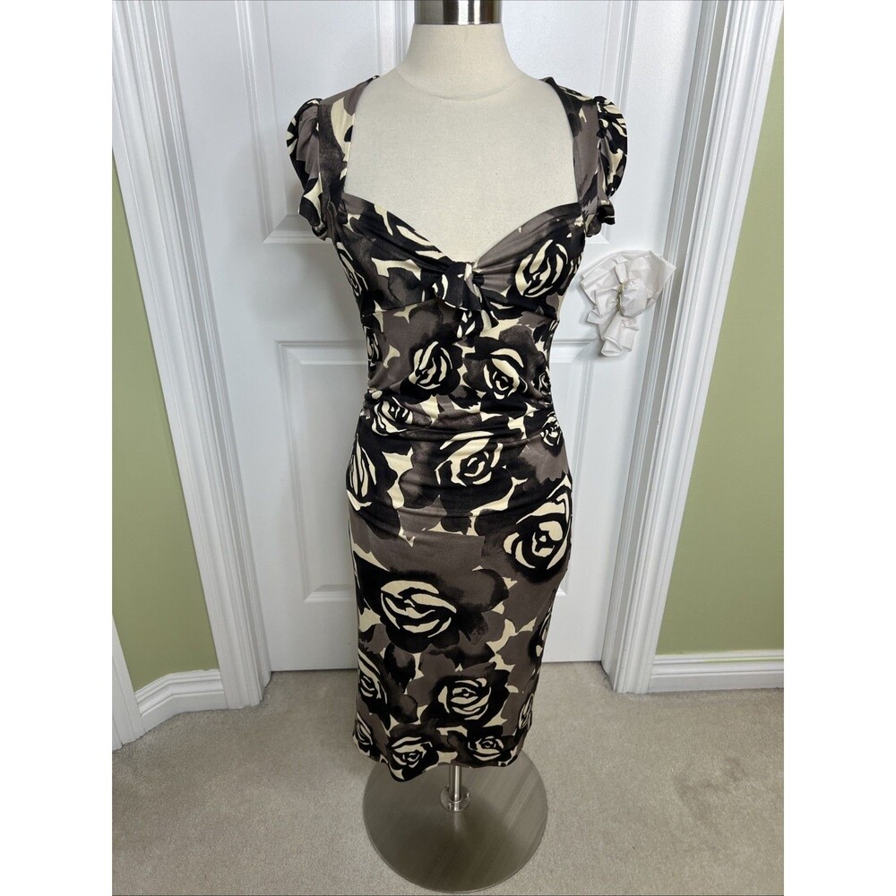 DIANE Von FURSTENBERG DVF Dress Silk  Ruched Babydoll Floral Gothic Size 8 Read